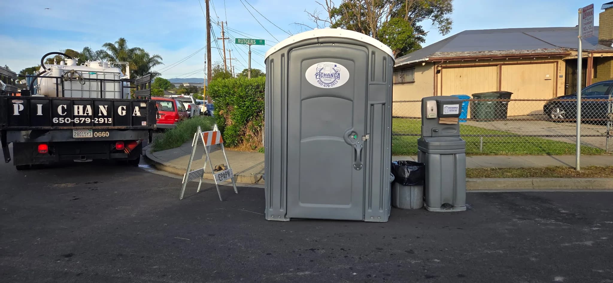 Portable restroom rentals staged for delivery